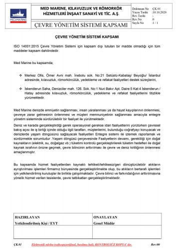 Çevre Yönetim Sistemi Kapsamı